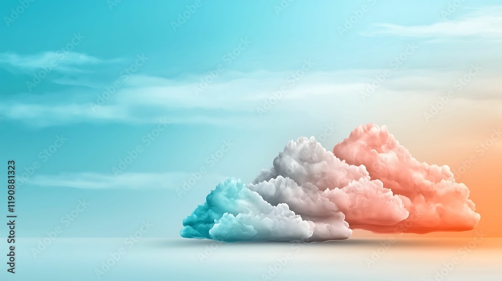 Wall mural a serene sky view featuring colorful clouds against a gradient background of blue and orange hues.