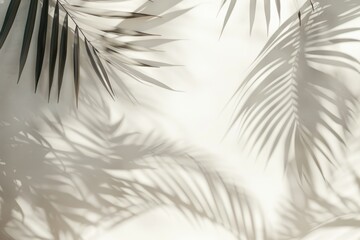 Palm leaf shadows on white wall and cream pastel floor.
