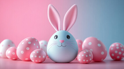 Obraz premium Easter white egg with rabbit ears. The Easter banner is pink.
