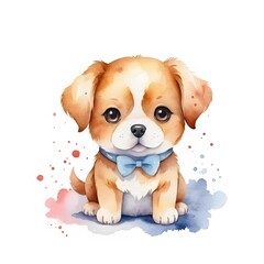cute watercolor dog white background