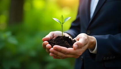 Business Growth Concept Person Holding a Sapling with Soil in Their Hands