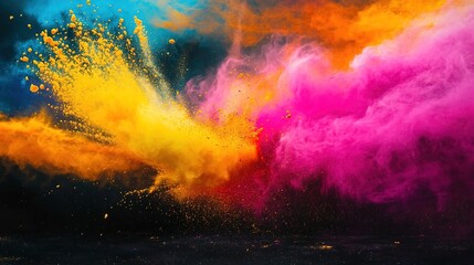 Obraz premium Rituals and Colors of Holi The Festival of Togetherness Vibrant Color Explosion in a Dark Background Setting