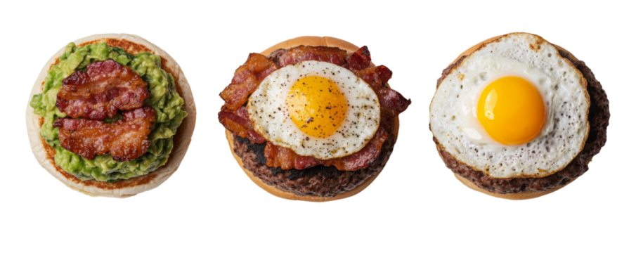 Gourmet burger set with bacon egg and fresh ingredients usa food photography