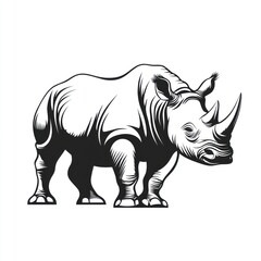 Fototapeta premium Standing rhinoceros on plain white background, educational poster