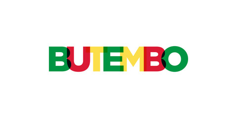 Butembo in the Congo emblem. The design features a geometric style, vector illustration with bold typography in a modern font. The graphic slogan lettering.