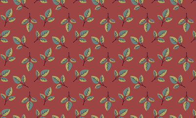 Hand drawn floral pattern vector design. Simple ornament with plant and leaf.