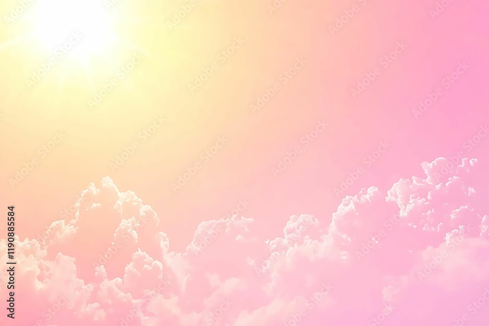 Canvas Prints a soft, pastel sky with fluffy clouds illuminated by a bright sun, creating a serene and dreamy atmo
