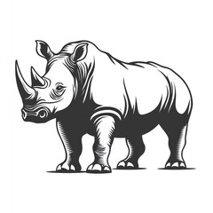 Fototapeta premium Rhinoceros stands in savanna background. Ideal image for nature, wildlife conservation projects