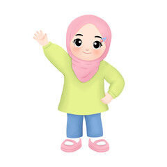 cheerful muslim kid celebrate ramadan watercolor illustration