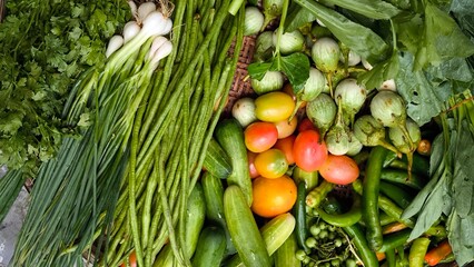Fresh vegetables for cooking. Vegetables contain dietary fiber that helps cleanse the intestines.