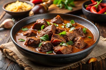 Fototapeta premium Minimalist Beef Curry Photography: Rich Brown Sauce, Tender Meat