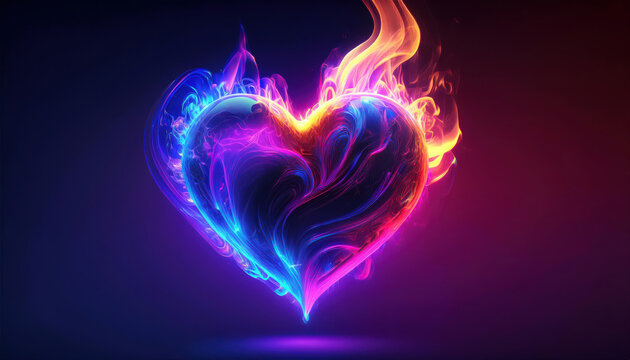 Flammendes Herz in fluoreszierenden Farben