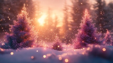 Magical Winter Wonderland with Sparkling Christmas Trees. Generative AI