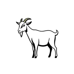 Goat Line Drawing in Black Outline Illustration Icon on a White Background