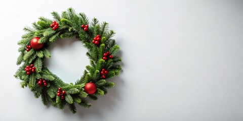 Minimalist Christmas Wreath on White Background - Simple Holiday Decoration Stock Photo