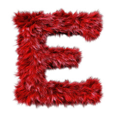Red furry alphabet letter E isolated on transparent background