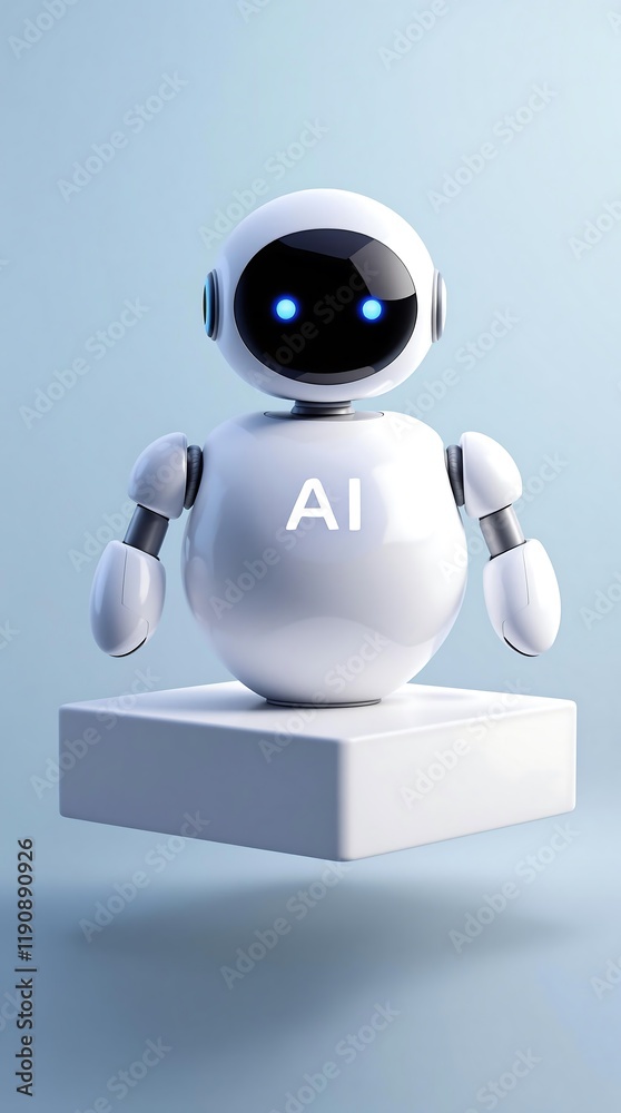 Poster futuristic ai chatbot with floating robot symbolizing advanced communication