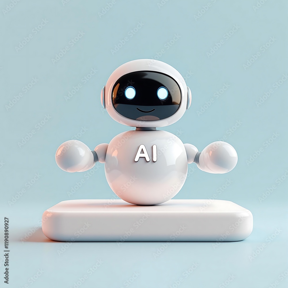 Poster futuristic ai chatbot with floating robot symbolizing advanced communication