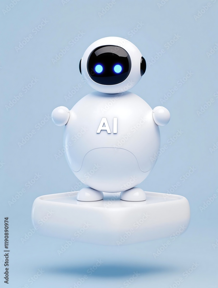 Poster futuristic ai chatbot with floating robot symbolizing advanced communication