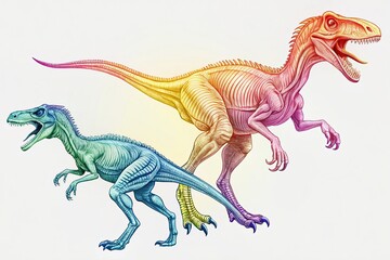 Minimalist Dinosaur Battle: Troodon vs. Ouranosaurus - Coloring Page