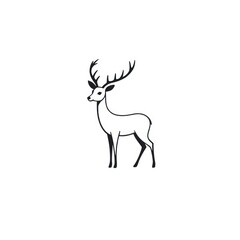 Fototapeta premium Deer Silhouette with Antlers Wildlife Icon Illustration on a White Background