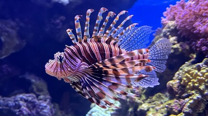 Stunning Lionfish in a Vibrant Coral Reef Aquarium
