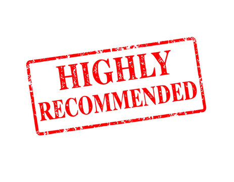 a red framed stamp "HIGHLY RECOMMENDED" in uppercase letters isolated at a white background