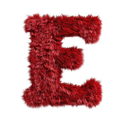 Red furry alphabet letter E isolated on transparent background