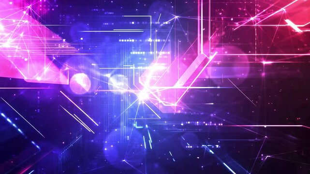 abstract pink geometric shape technology digital hi technology with dark blue background seamless looping overlay 4k virtual video animation background