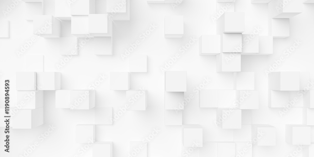 Wall mural sparsely arranged random height scaled cubes or boxes perspective view geometry background wallpaper