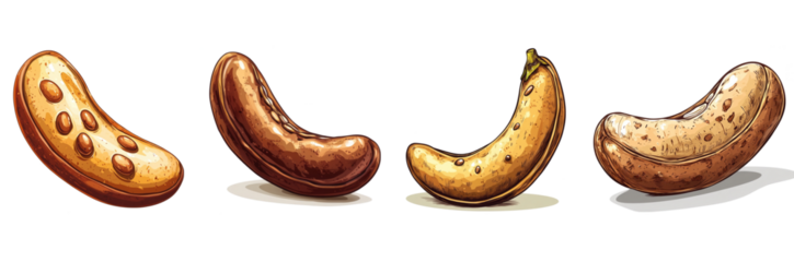 Beans Varieties Illustration, diverse colored beans, glossy texture, arranged in a row, white background, food diversity Isolated on white background or PNG