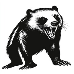 Angry badger illustration, white background, wildlife art, design element