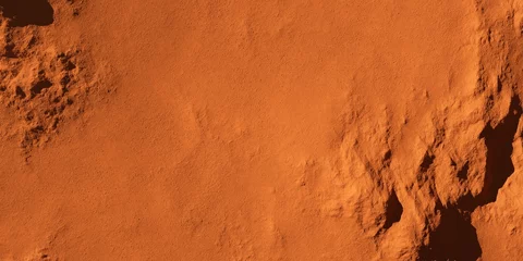 Selbstklebende Fototapeten Red planet mars landscape with mountains and rocks flat lay top view from above, science or space exploration background © Shawn Hempel