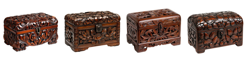 Intricately Carved Wooden Decorative Boxes for Storage and Display