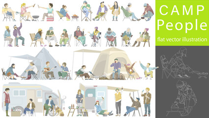 Flat vector illustration collection people enjoying camping © まこと