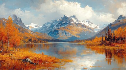 Fototapeta premium Autumnal mountain lake reflection landscape.