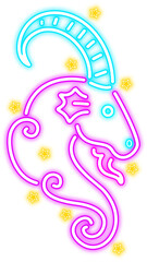 Neon glow capricorn zodiac icon