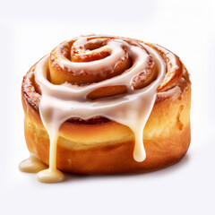 A cinnamon roll with dripping cream