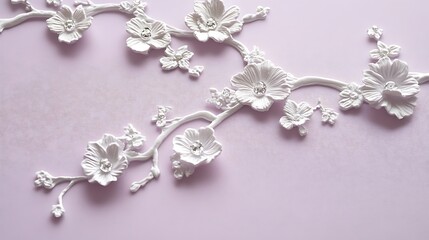 Obraz premium White Floral Branch Ornament On Lavender Background