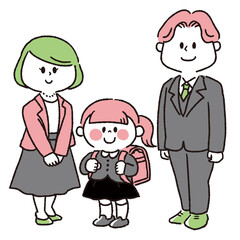 入学式で記念写真を撮る家族（女の子）