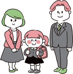 入学式で記念写真を撮る家族（女の子）