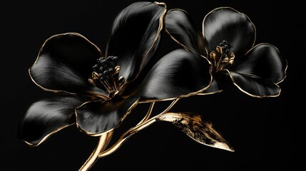 Freesia flower in black and gold colors, premium botanical wallpaper with flowers, clean dark background