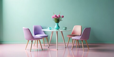 Fototapeta premium Minimal Pastel Round Table Set Mockup: Modern Interior Design with Copy Space