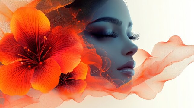 Abstract Beauty with Floral Fusion. Generative AI