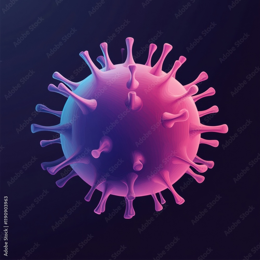Poster Detailed and vibrant virus illustration with clean design and clear structure against a dark background. Generative AI