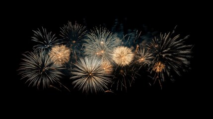 Fireworks burst brightly in the night sky, celebrating a festive occasion with stunning golden displays and vibrant sparks