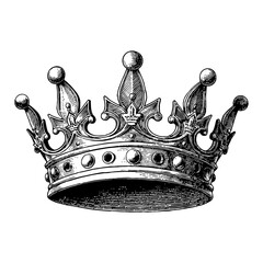 Medieval Crown with Royal Detail in Black and White Outline Line Art Drawing