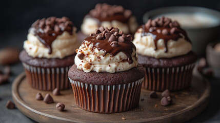 Cupcakes with whipped chocolate and vanila cream