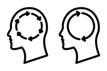 Vector illustration of two heads with arrow circles. Editable stroke.