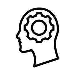 Vector illustration of a head with a gear inside. Editable stroke.